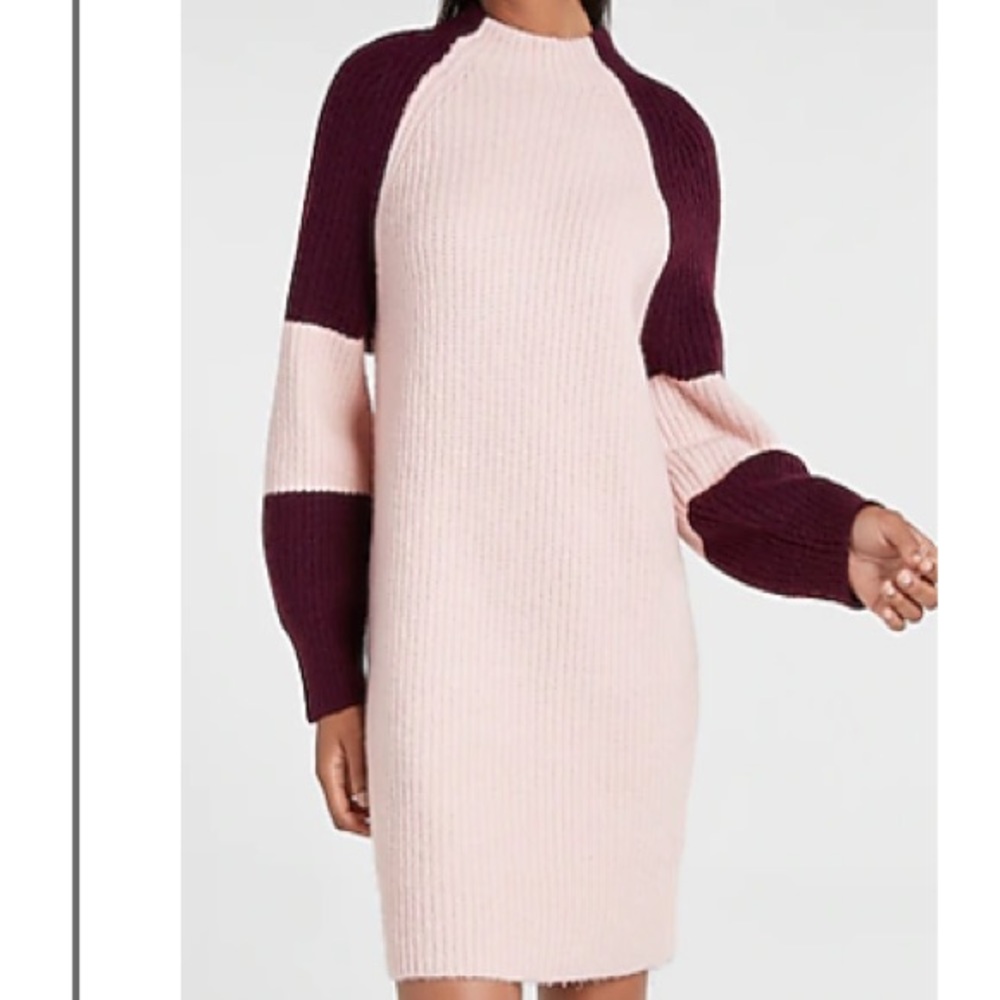 Colorblock Mock Neck Sweater Dress